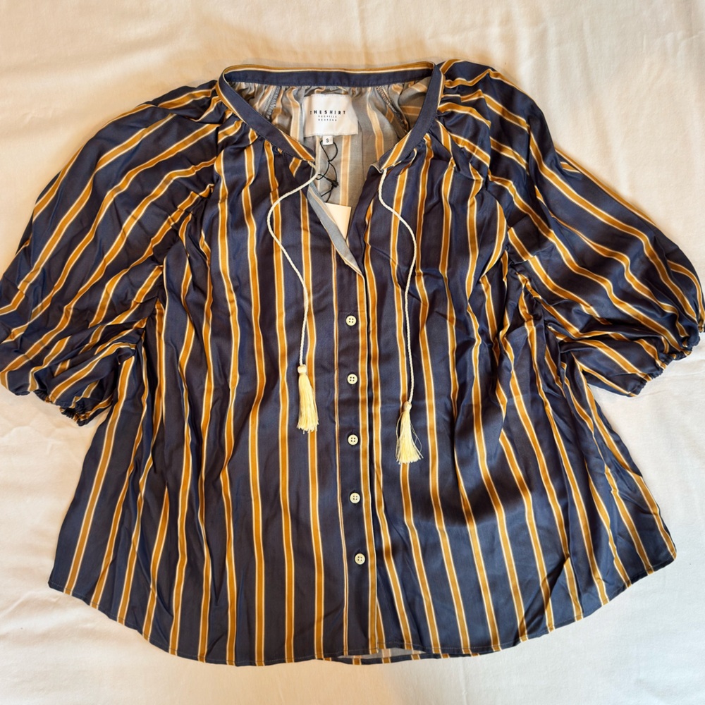 The Shirt by Rochelle Behrens - Blue and Yellow Striped Top